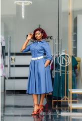 Elegant blue shirt skater dress